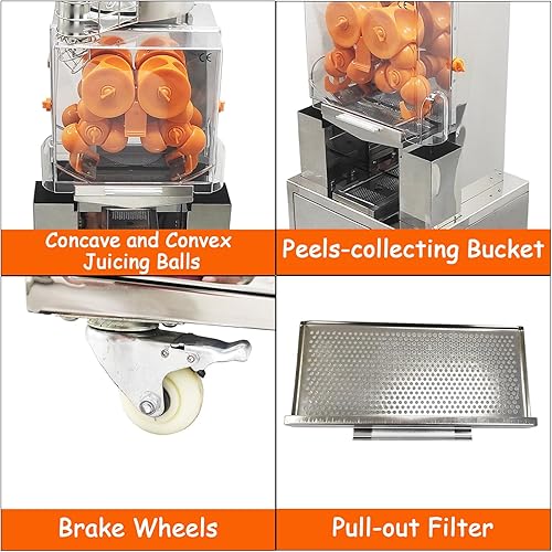 Miniatura 6 de Exprimidor de naranja comercial, máquina extractora automática de jugo de limón naranja 110 V 120 W, máquina exprimidora vertical de cítricos y