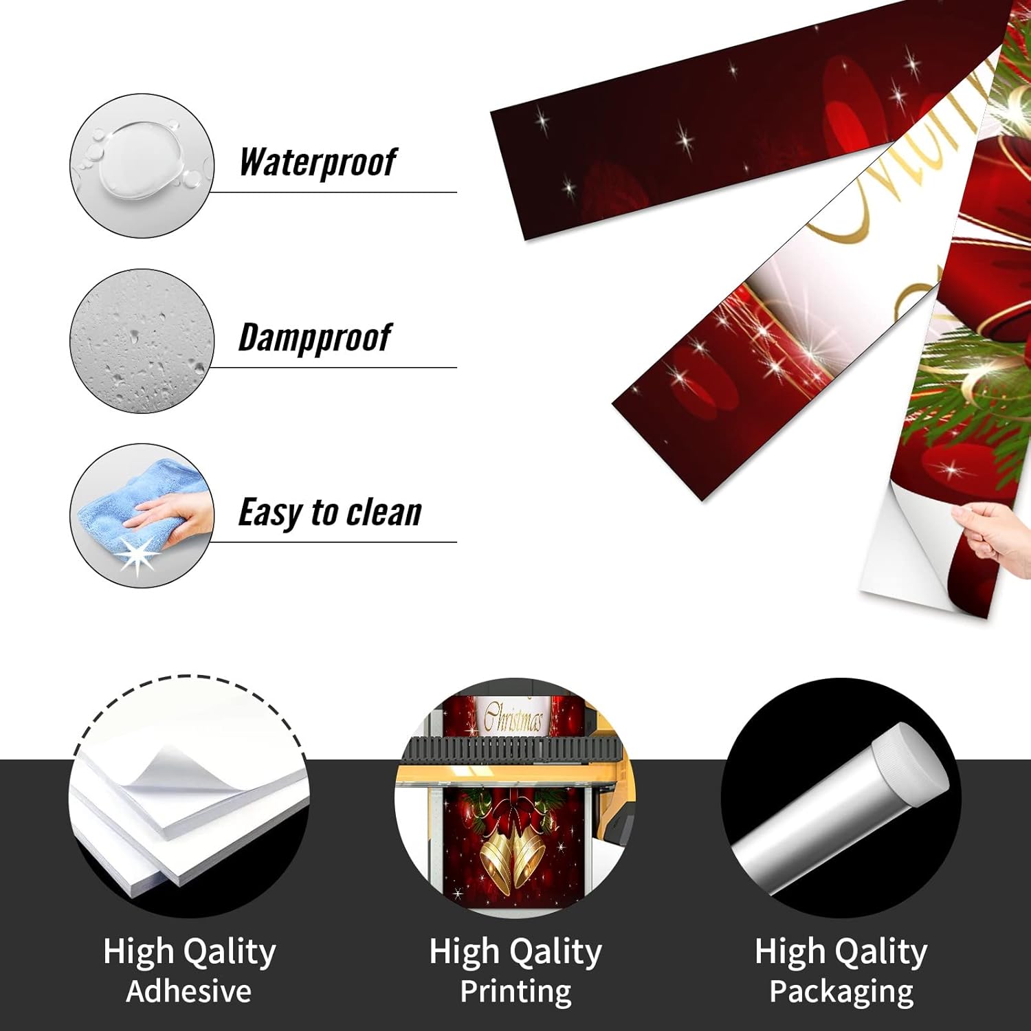 Christmas Golden Bell Red 3D Stair Stickers Stair Risers Decals Decor Peel and Stick Removable Staircase Stickers Stairway Wallpaper Decals for Stair Home Decoration 39" x 7"(13 PCS)