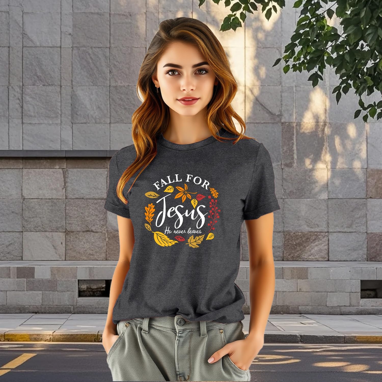 Christian Shirt for Women Jesus T-Shirt Inspirational Short Sleeve Fall for Jesus Tee Tops - Image 2