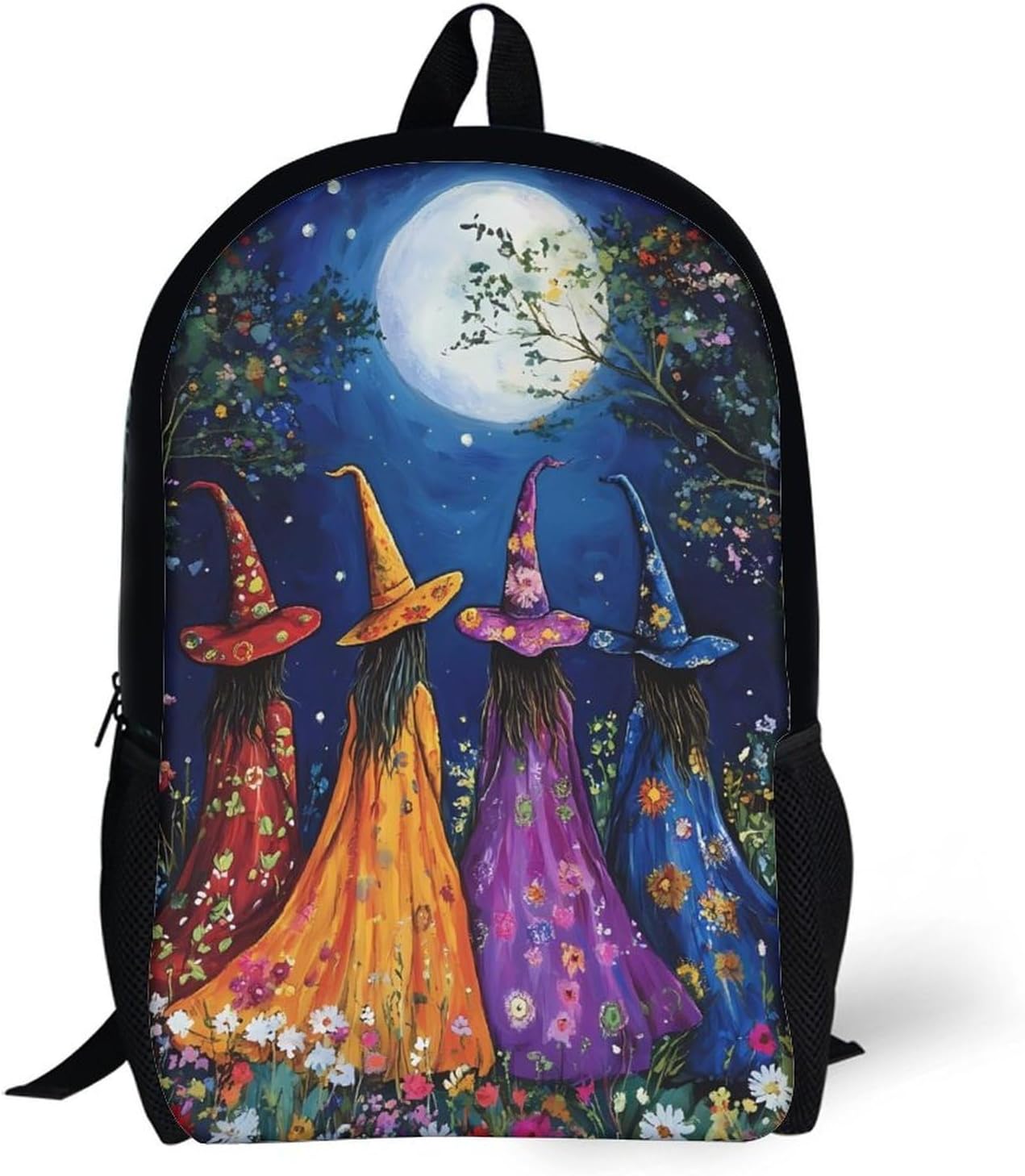 Witches in Moon Travel Backpack 17 Inch Casual Daypack Shoulder Bag with Adjustable Shoulder Straps