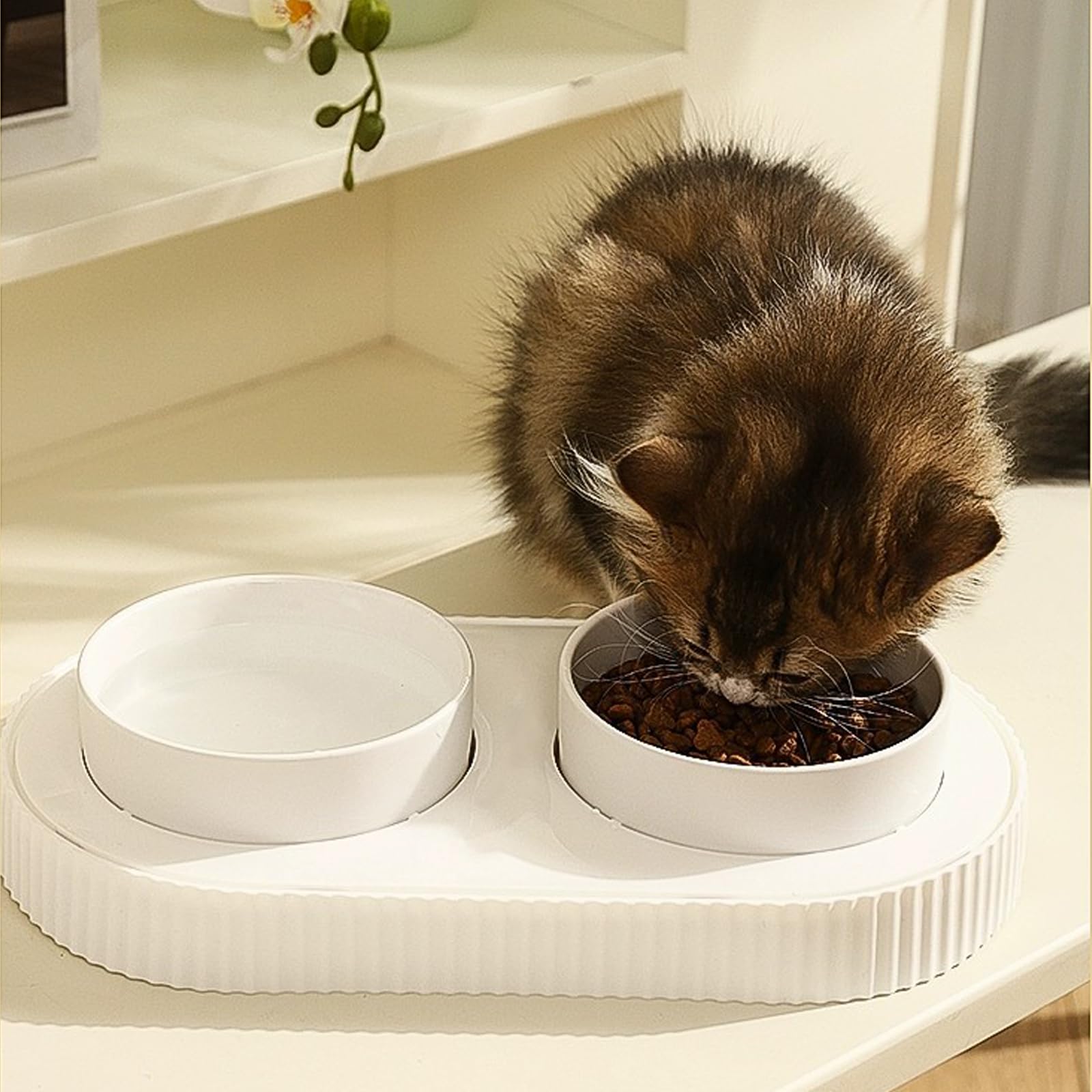 Cuencos dobles de cerámica para mascotas con calor USB, para agua tibia y alimentos, para gatos y perros, calentador de alimentos para clima frío, cuenco térmico para mascotas
