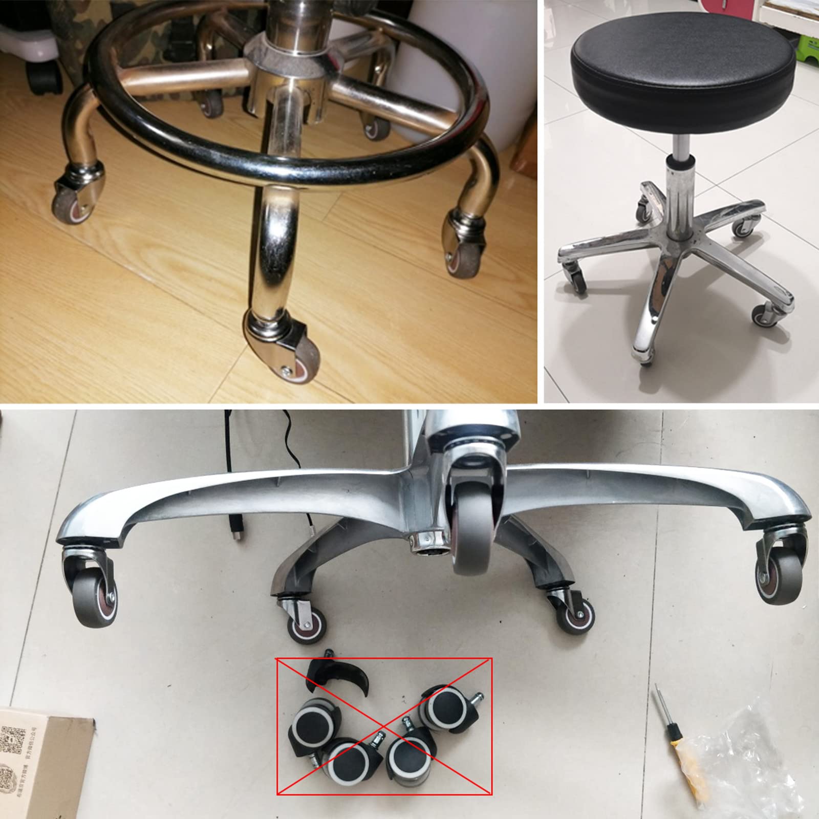 Ciche gumki 38 mm/50 mm do krzeseł obrotowych (5 sztuk), koła obrotowe Niture z trzpieniem (11 x 21 mm), wymiana kół do krzeseł biurowych, obciążenie Bea120~150 kg/2 cale (50 mm)