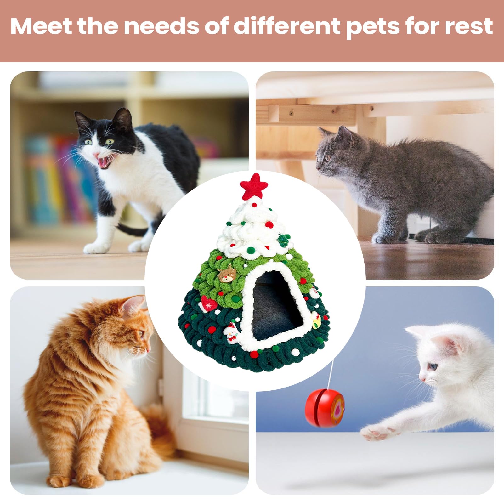 Katzenbett Höhle Gestrickt Weiches Tannenbaum Design Unterschlupf