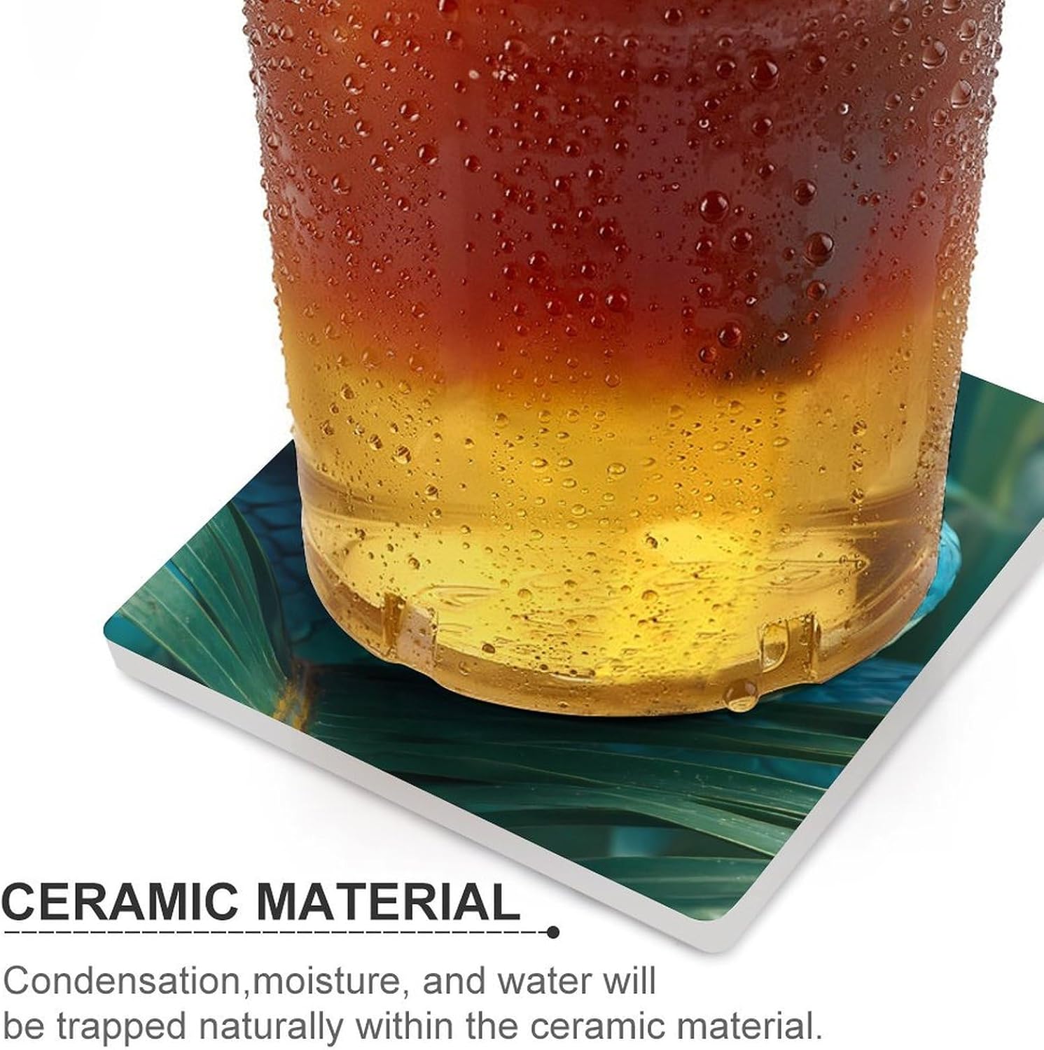 Snake Palm Leaf Coaster for Drinks Square Ceramic Table Coasters Stone Mat Crafts 6PCS Home Kitchen Decor