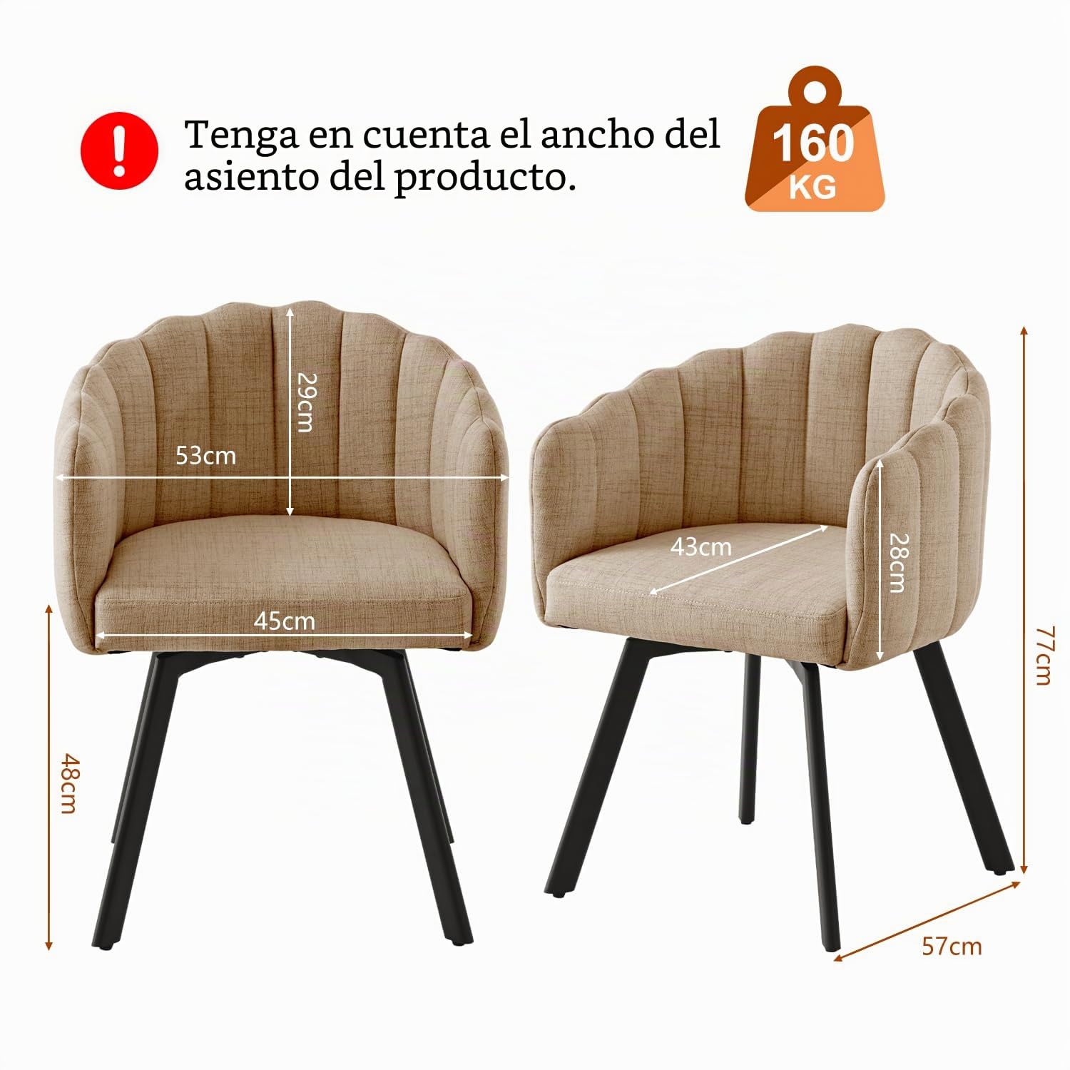 Sillas de comedor giratorias, juego de 2 sillas giratorias de comedor con reposabrazos, sillas tapizadas de tela de lino, sillas giratorias con patas de metal, sillas de cocina, sillones de