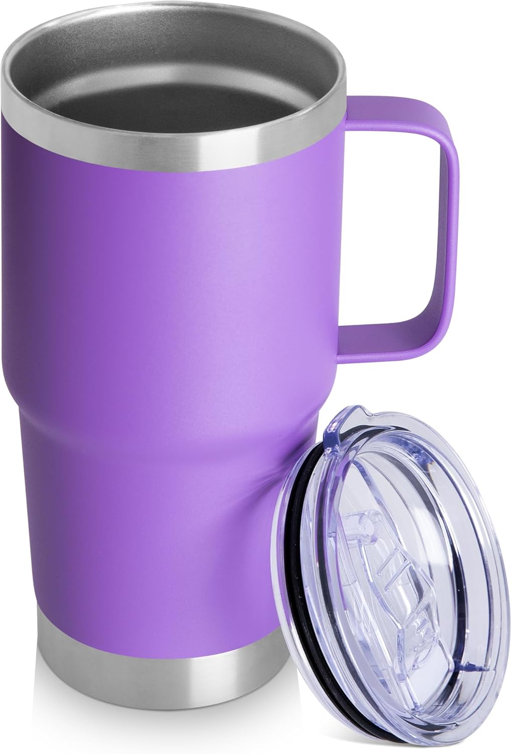 20oz Tumbler with Lid, Stainless Steel Tumbler with Handle, Metal Insulated Travel Coffee Mug with Handle, Double Wall Vacuum Spill Proof Tumbler Cup, Purple 1 Pack