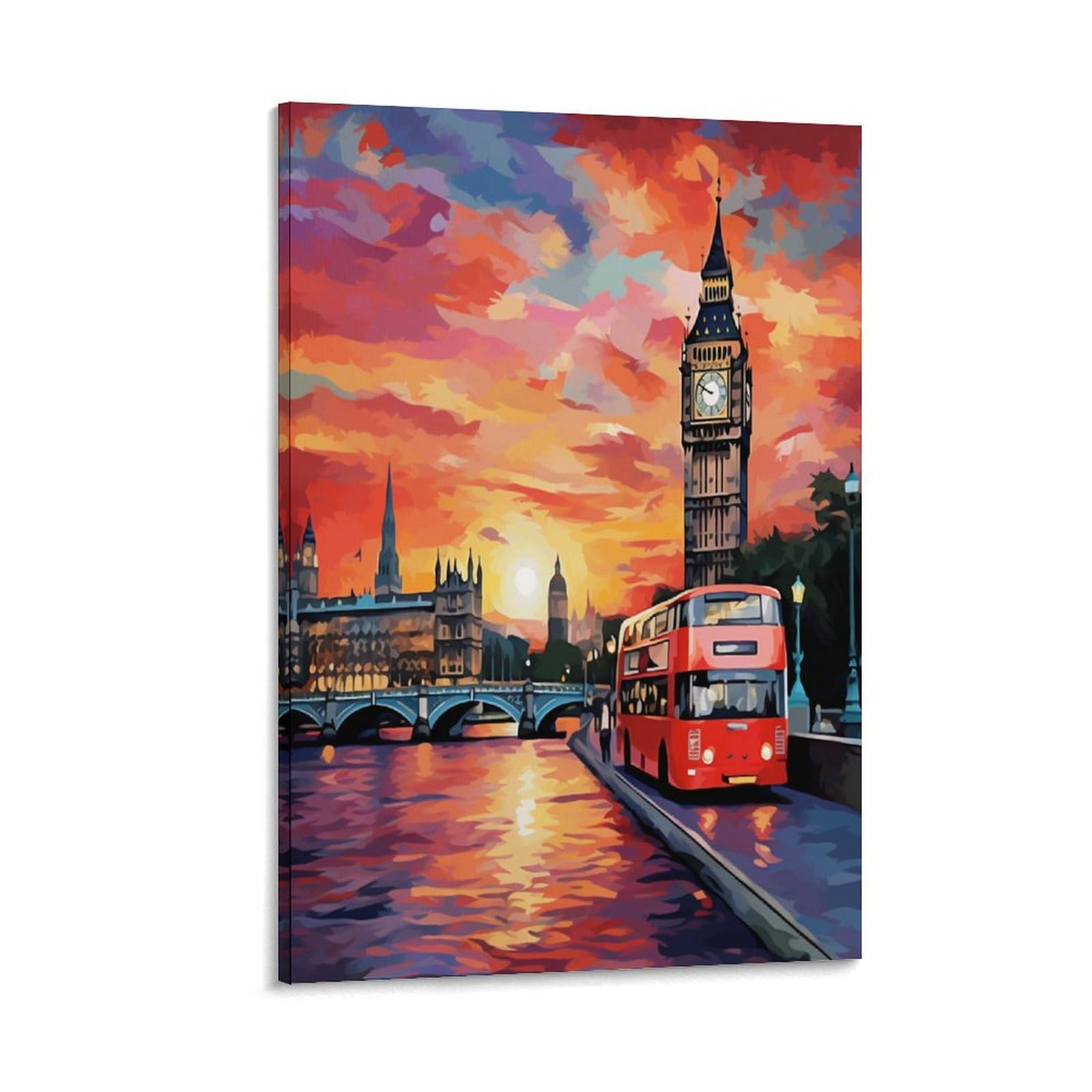 Unrxjzlvm Frame-Style-11 London Cityscape Canvas Wall Art Customised Personalised Photo On Canvas For Bedroom Room Picture Digitally Printed 20X30inch(50X75cm)