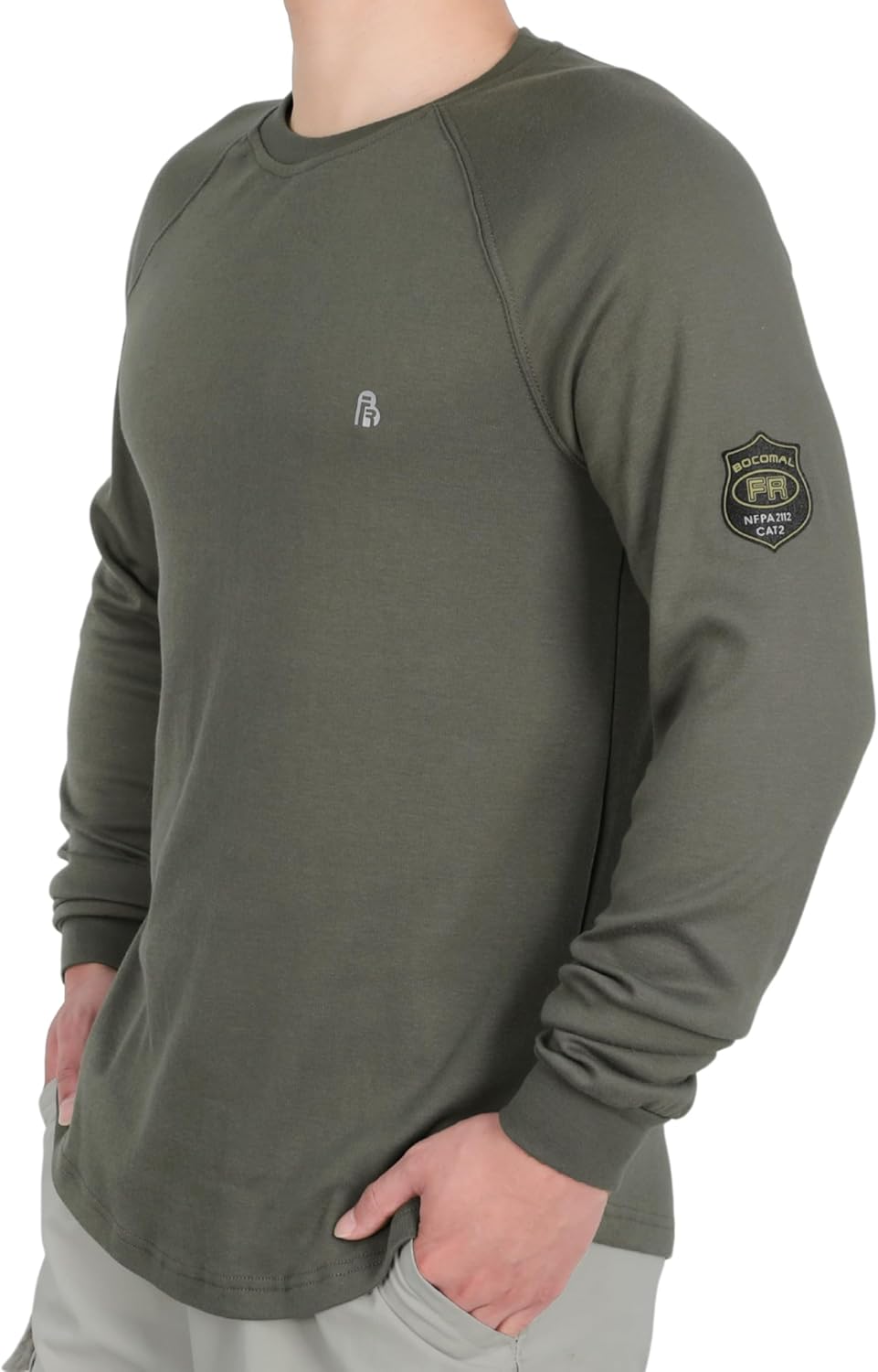 BOCOMAL FR Shirt 7oz Heavyweight Flame Resistant Shirts for Men Fire Retardant Long Sleeve Crew Work Shirts CAT2