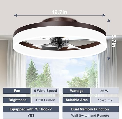 Miniatura 22 de VOLISUN Ventiladores de techo de perfil bajo con luces y control remoto, ventilador de techo empotrado, 3000 K-6500 K, luz LED inteligente sin Negro