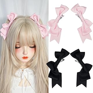 4個セット ヘアクリップ リボン ヘアアクセサリー ロリータ 蝶結び 髪飾り かわいい おしゃれ ヘアピン 入学式 成人式 結婚式 パーテ(ブラック＆ピンク) [並行輸入品]