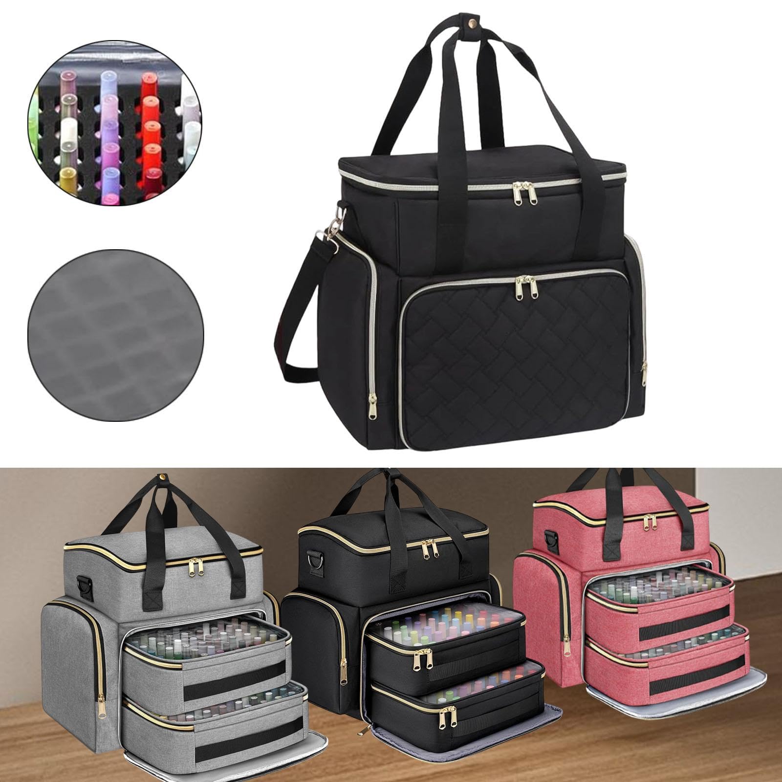 Nagellack Organizer Tragbare Nagellack Aufbewahrungsbox Maniküre Werkzeuge Koffer mit Transparentem Fenster Und Elastischen Halterungen Aus Oxford, Schwarz