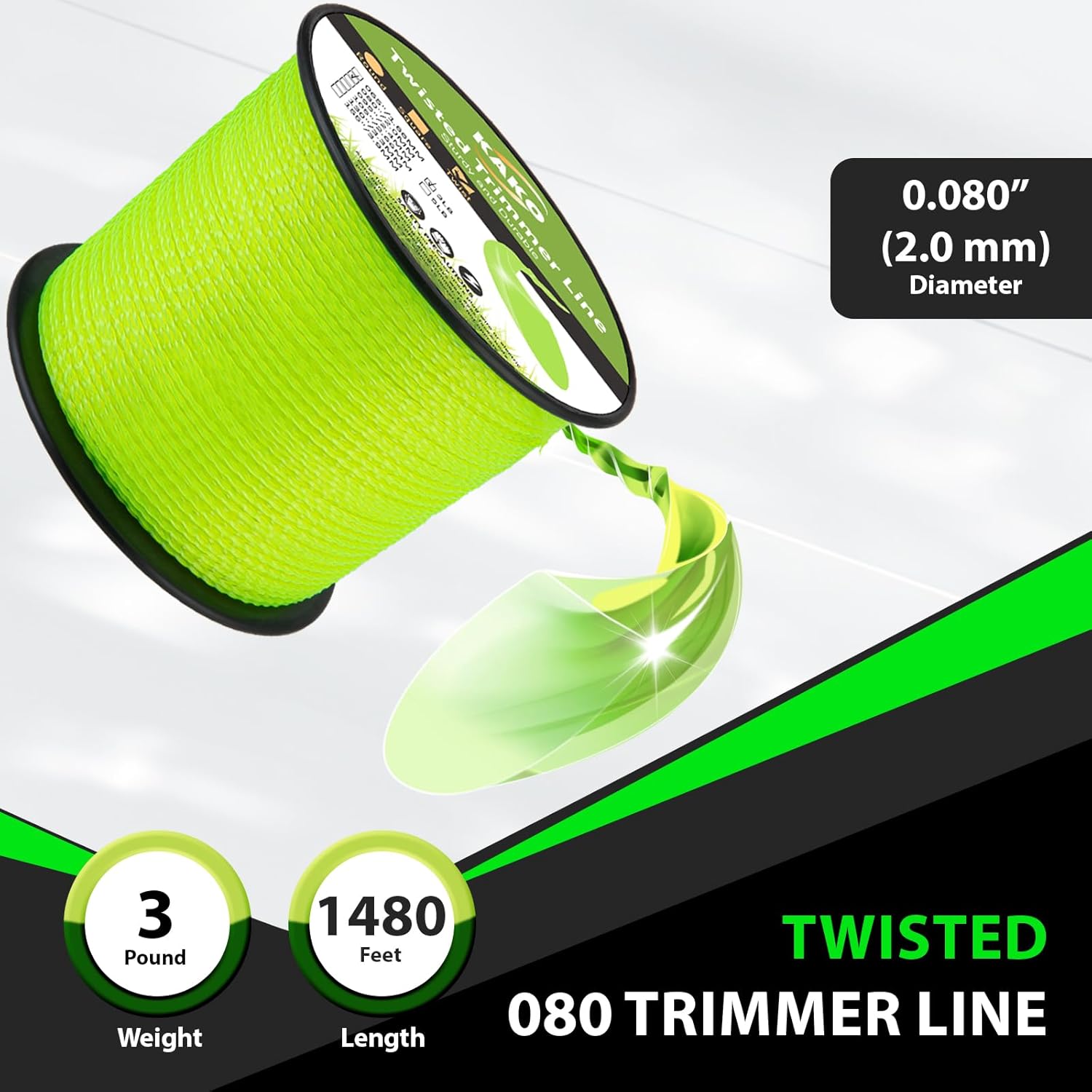 080 Trimmer Line Heavy Duty, Twisted Weed Eater String .080, 080 String Trimmer Line 0.08In-1480Ft-3Lb Twisted Weed Wacker String .080 Compatible with Ryobi, Ego, Greenworks String Trimmers and more