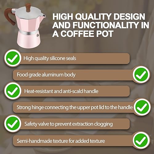 Miniatura 7 de Cafetera de aluminio con 3 tazas de 5.1 fl oz Moka Pot Express, estufa de café expreso, colorida cafetera italiana, estilo clásico, Greca Café,