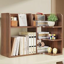 3 Tier Wood Modern Desktop Shelf, L Shaped Desk Hatch, Bookcase with Storage Display Rack, Organizer Shelf for Home Office, Dorm, Study, Computer Table Brown