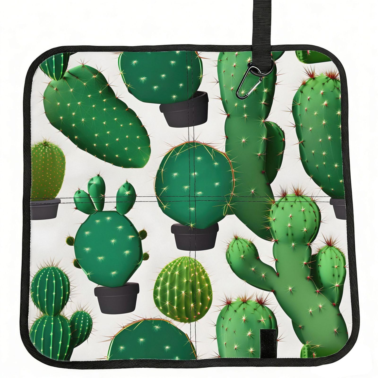 YGLHBDPBF Green Cactus Print Camping seat cushion,Foldable Sitting Pads,Save Backpack Space for Hiking