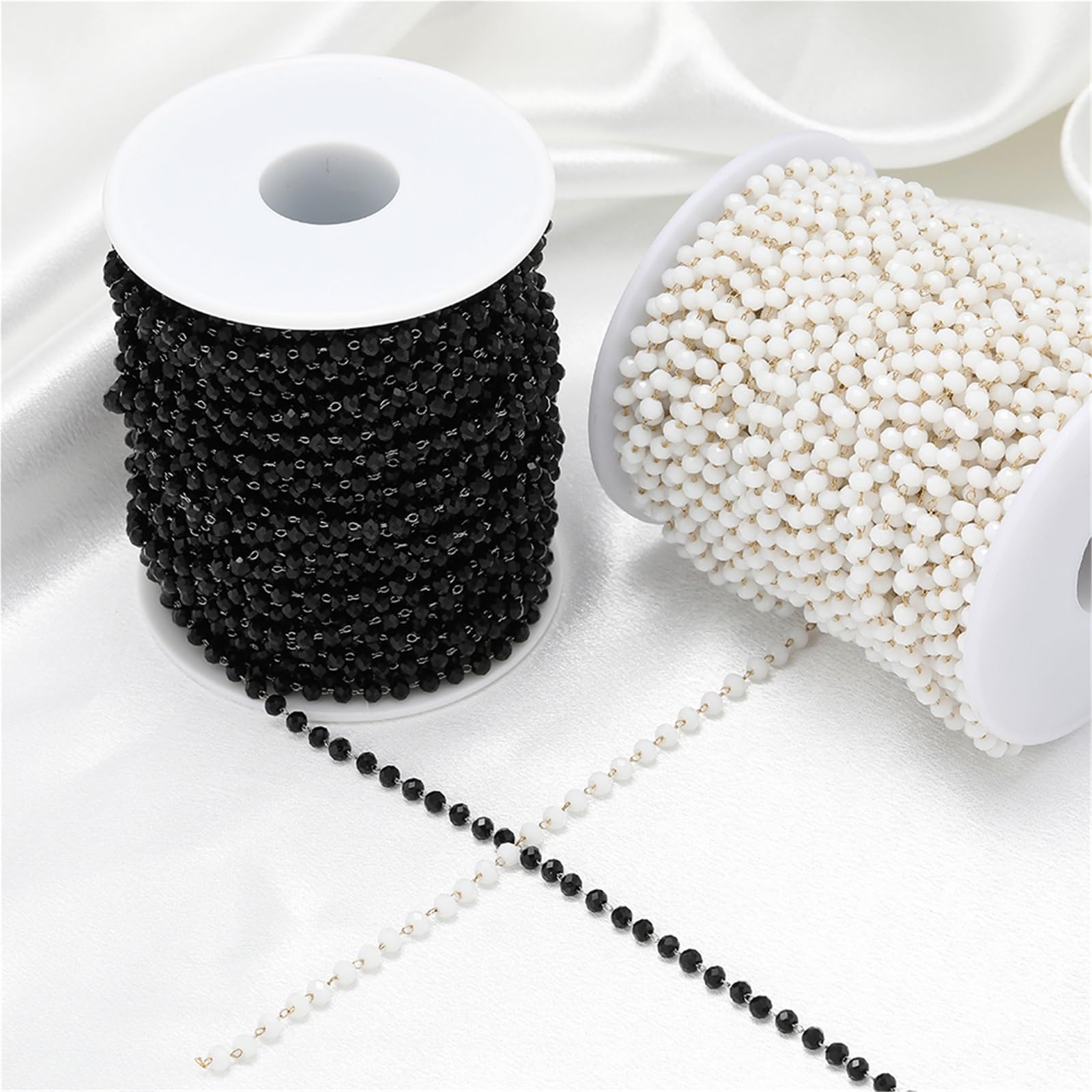 Cadenas Cadena de bolas acero inoxidable 6 metros 3 mm cuentas blancas y negras for hacer joyas DIY(White)
