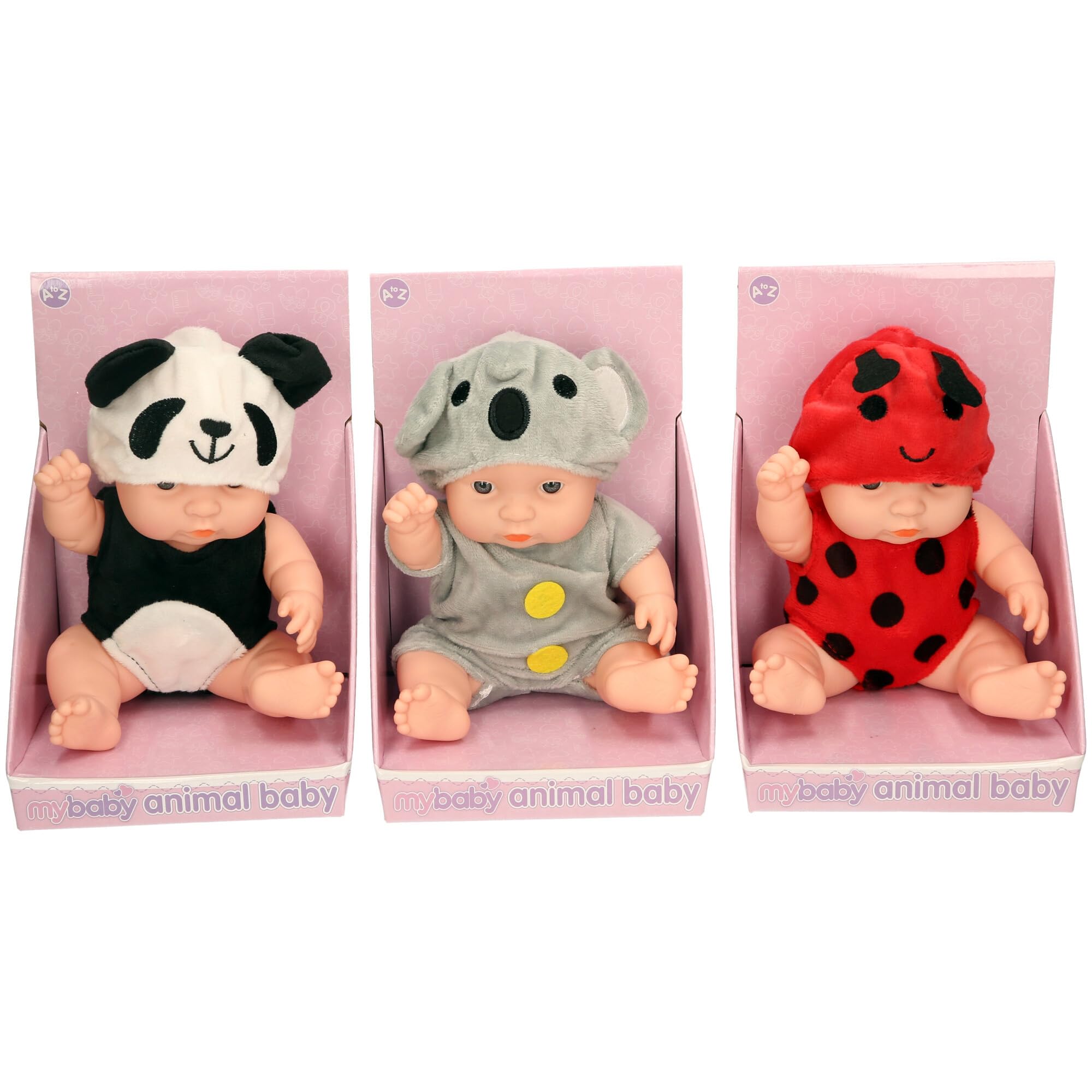 Atoz Animal Baby Dolls Collection, Set of 6 Plush Character Outfits, Koala, Chick, Cat, Panda, Grey Koala, Ladybird - Image 2