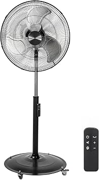 18 Inch DC Motor Pedestal Fan, 4900 CFM High Velocity Oscillating Fan, Remote Control, Heavy-Duty Metal Standing Fan with 4 Casters, UL Listed for Warehouse, Garage, Workshop - Black