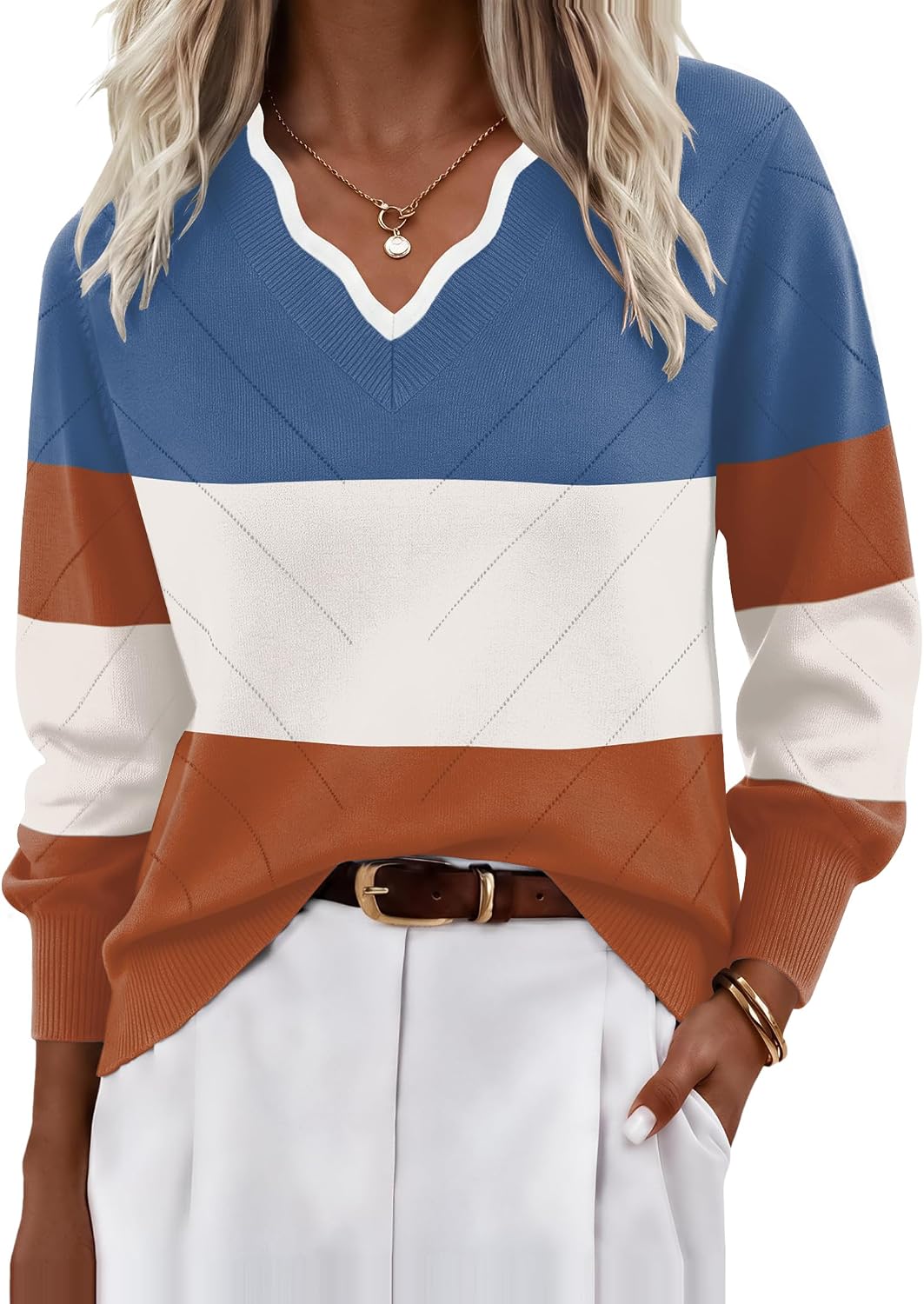 Ekouaer Women's Fall V Neck Sweaters Knit Lightweight Long Sleeve Tops 2026