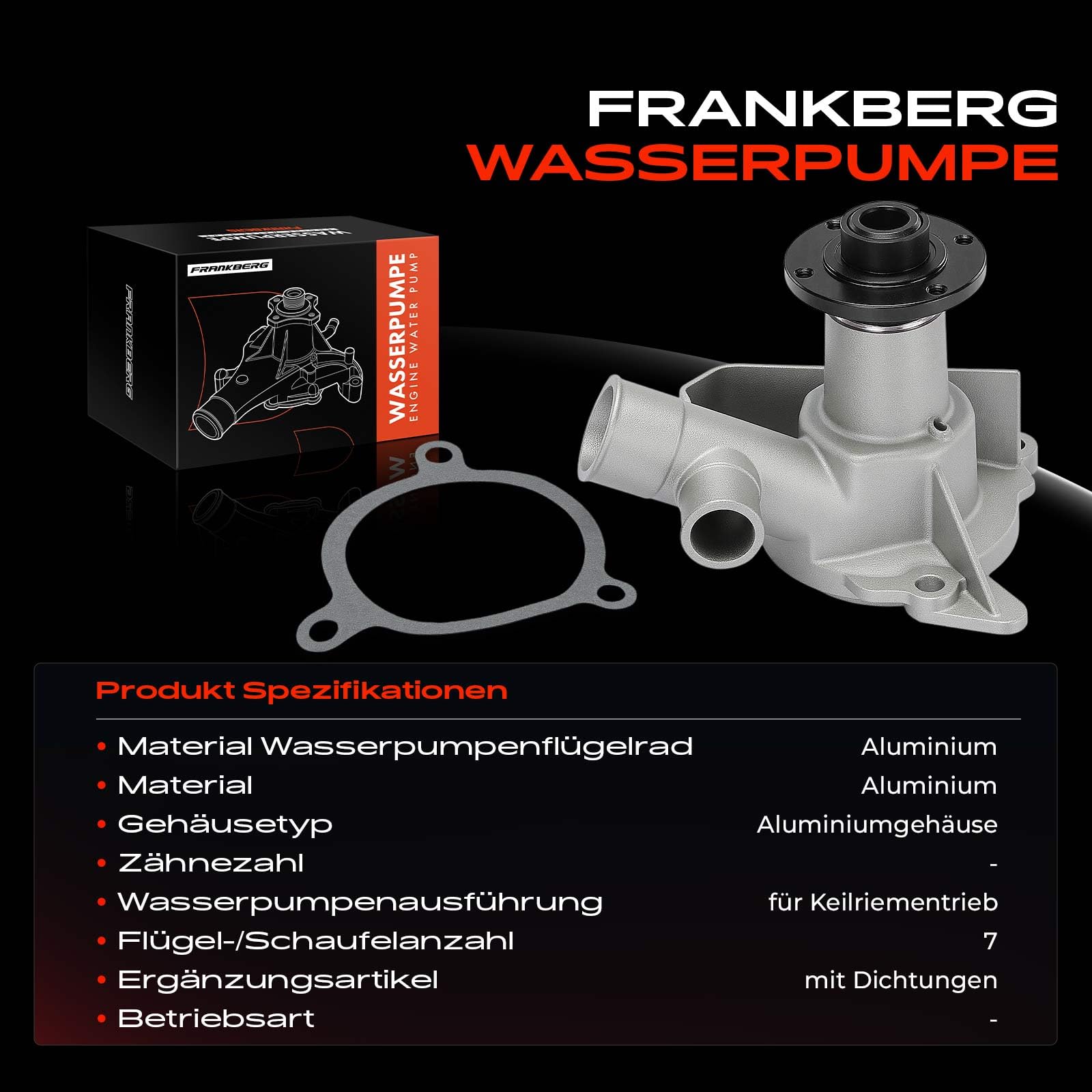 Frankberg Pompa dell'acqua di raffreddamento con guarnizione PA0211 42014 | Compatibile con: Serie 3 E30, Serie 3 E21, Serie 3 Cabrio E30, Serie 5 E28