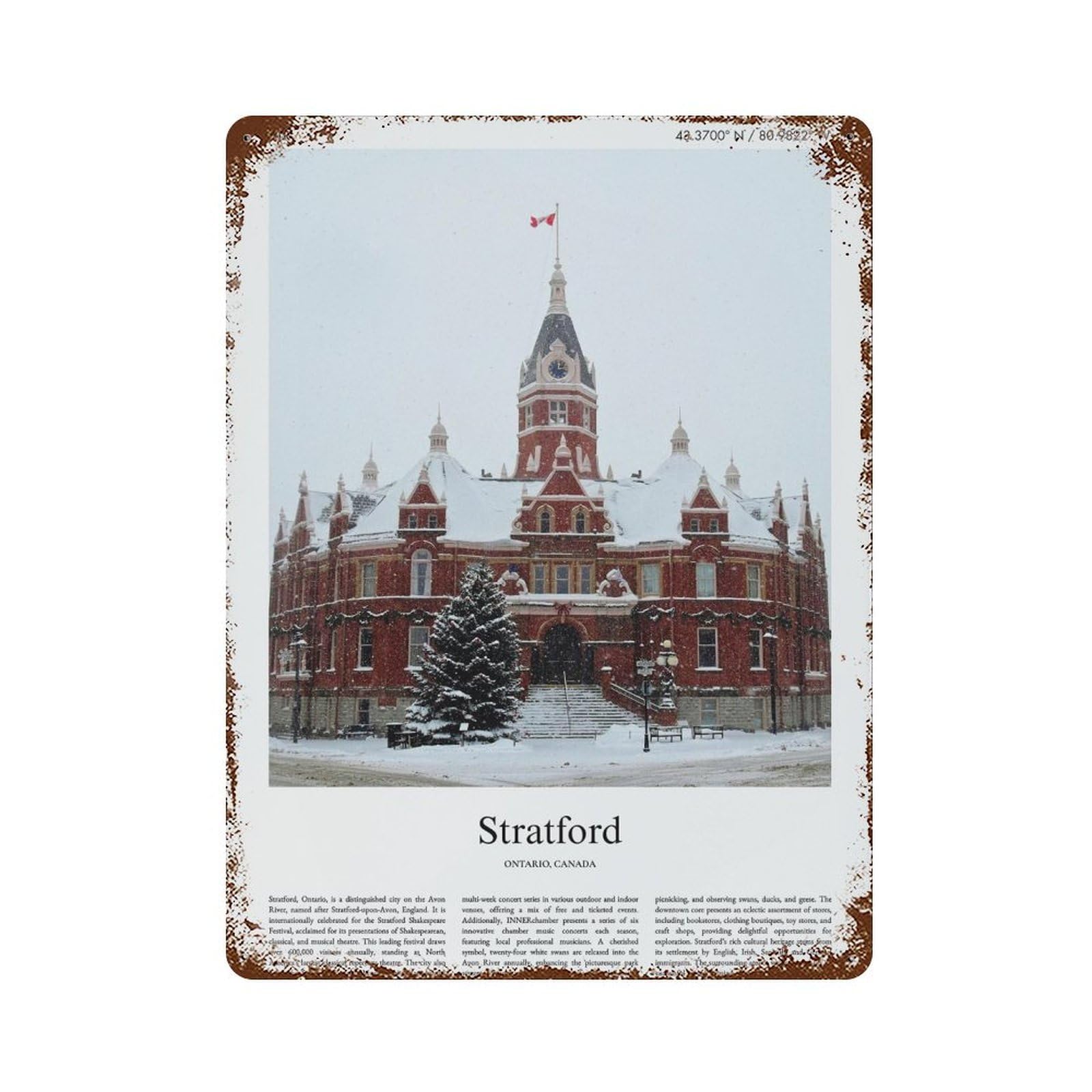 xiaoxiaoshen Stratford Ontario, Canada City Scenery Wall Decor Art Metal Tin Poster Modern Home Decor Art Home Bar Shop Decorations Vintage Sign 40x30cm