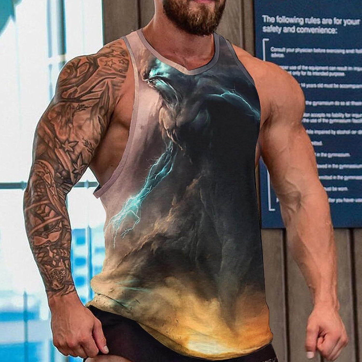 Storm Tornado Men's Tank Tops Sleeveless Muscle Shirts for Men Lightweight Vest Crew Neck T-Shirts