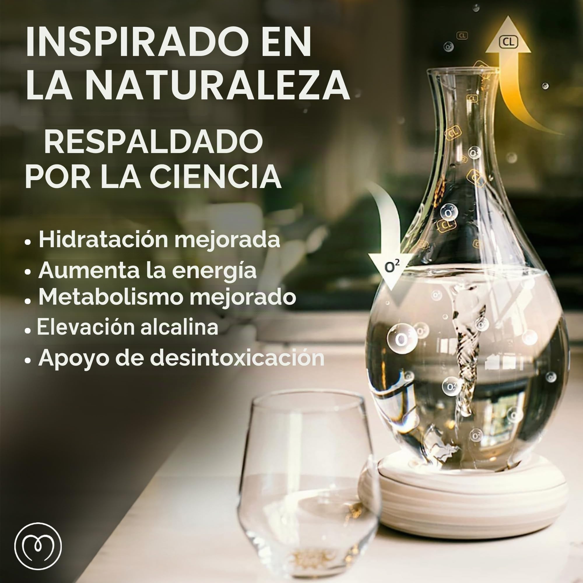 MAYU Jarra de agua estructurada Swirl – Jarra de vidrio soplado a mano de 1.5 litros – Soporte dispensador con innovadora tecnología Vortex – Ideal para usuarios de filtro de ósmosis inversa | 51