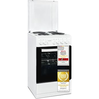 Exquisit Electric Stove EH 9.3-9 Freestanding Electric Cooker with Oven 48 L Energy Class A 4 Hobs Rotary Knob Control White [Energy Class A]