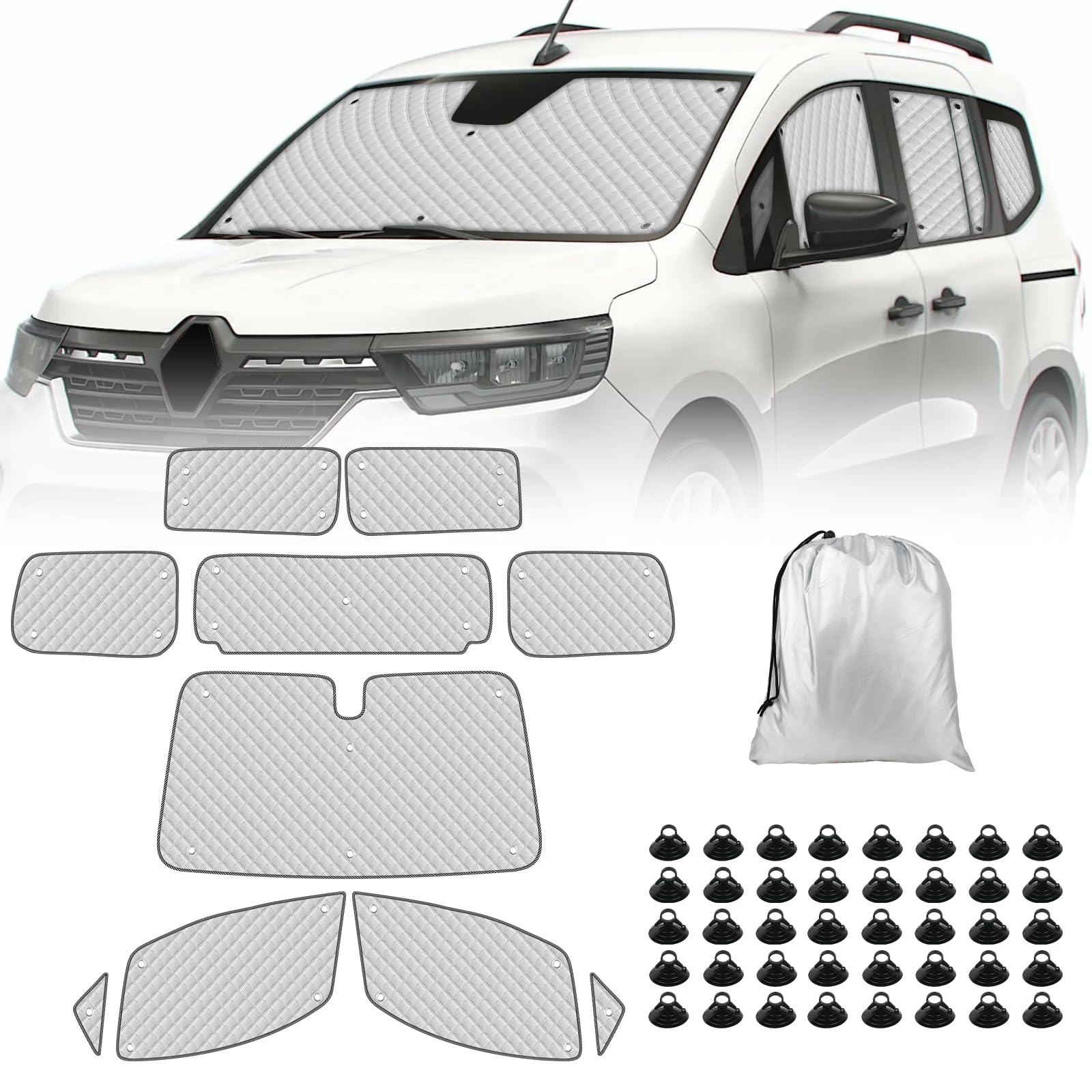 Sonnenschutz Frontscheibe Kompatibel mit Renault Kangoo III XFK 2020-2025, 10 PCS Sonnenschutz Windschutzscheiben Schutz Set, Internes Thermomatte, Auto Faltbar Sonnenblende