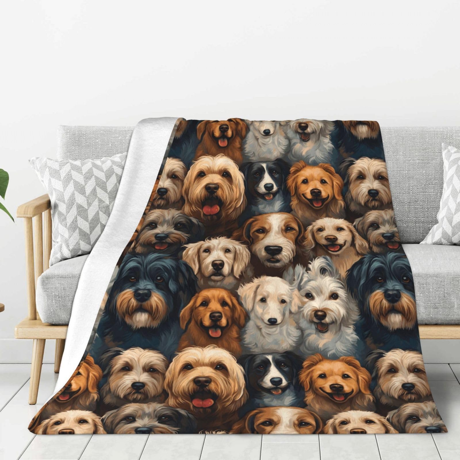 Couverture canapé motif chien 127x152 cm, plaid lit douillet pour vos soirées cocooning