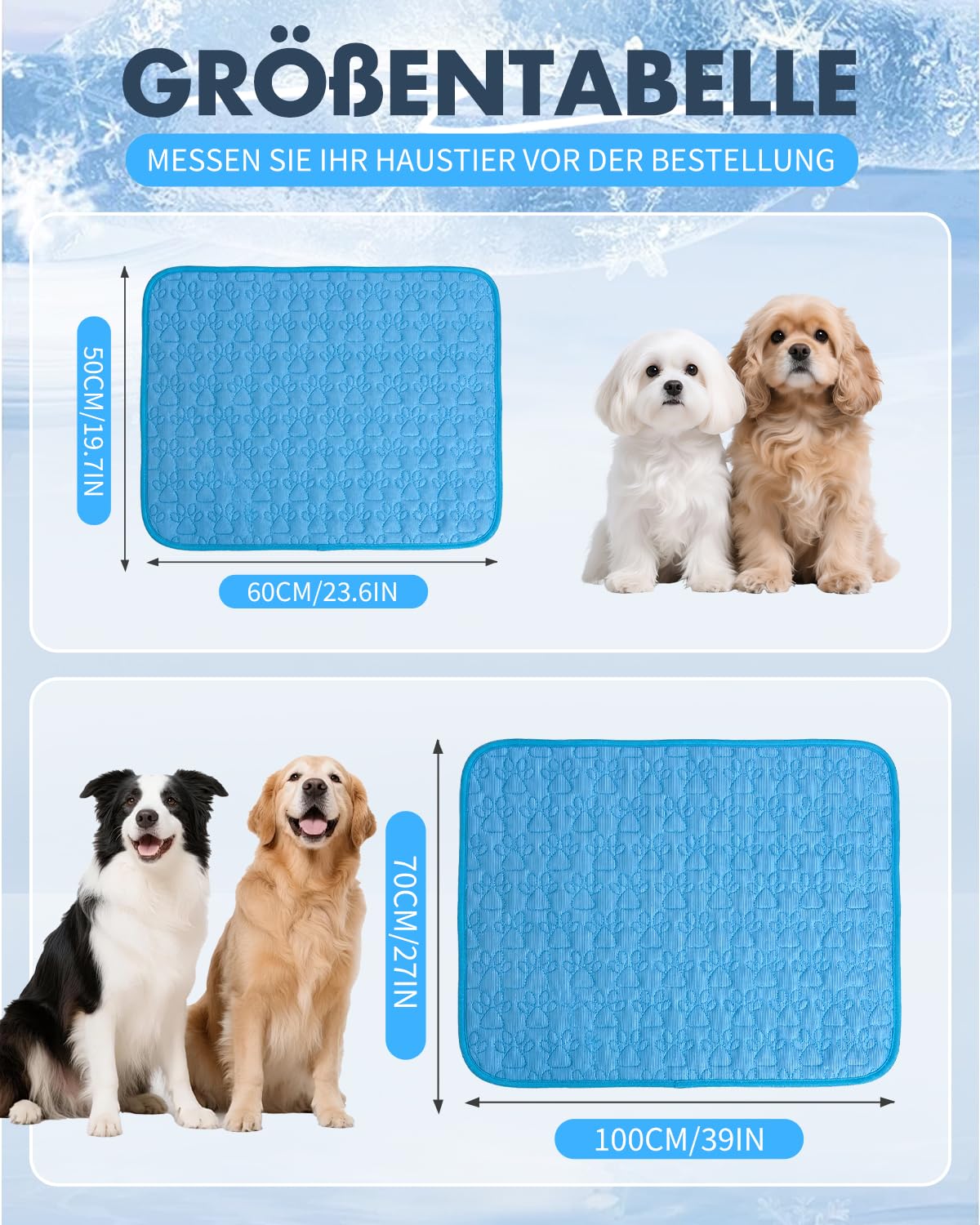 Kühlmatte für Hunde und Katzen, 100 x 70 cm, selbstkühlend