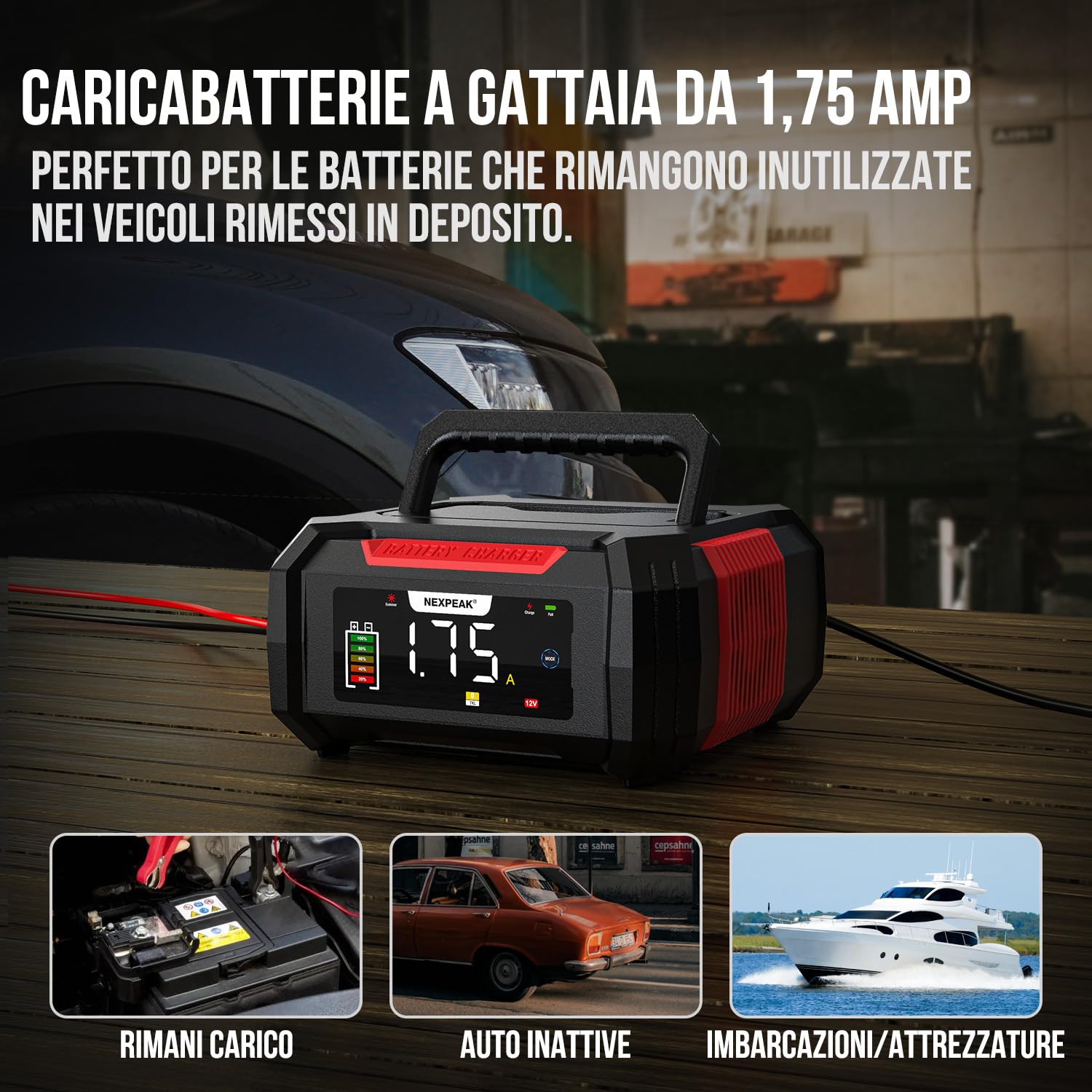 NEXPEAK NC315 Caricabatterie intelligente 12V15A/24V8A LiFePO4 AGM Gel Auto | Ricarica 9 fasi, Display LED e compensazione temperatura, Compatibile LiFePO4 e batterie piombo-acido