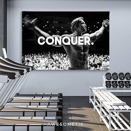Miniatura 2 de Awesometik Arnold Schwarzenegger Conquer Bodybuilding - Lienzo decorativo motivacional para pared, decoración de oficina, listo para colgar