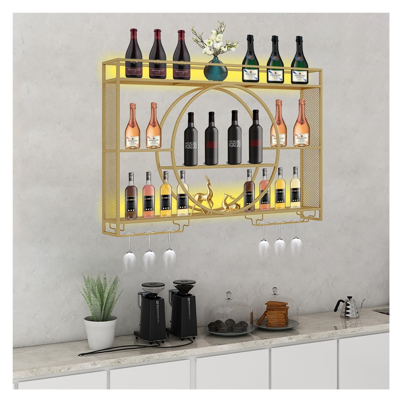 Étagère à liqueur lumineuse en métal pour bouteilles de prestige