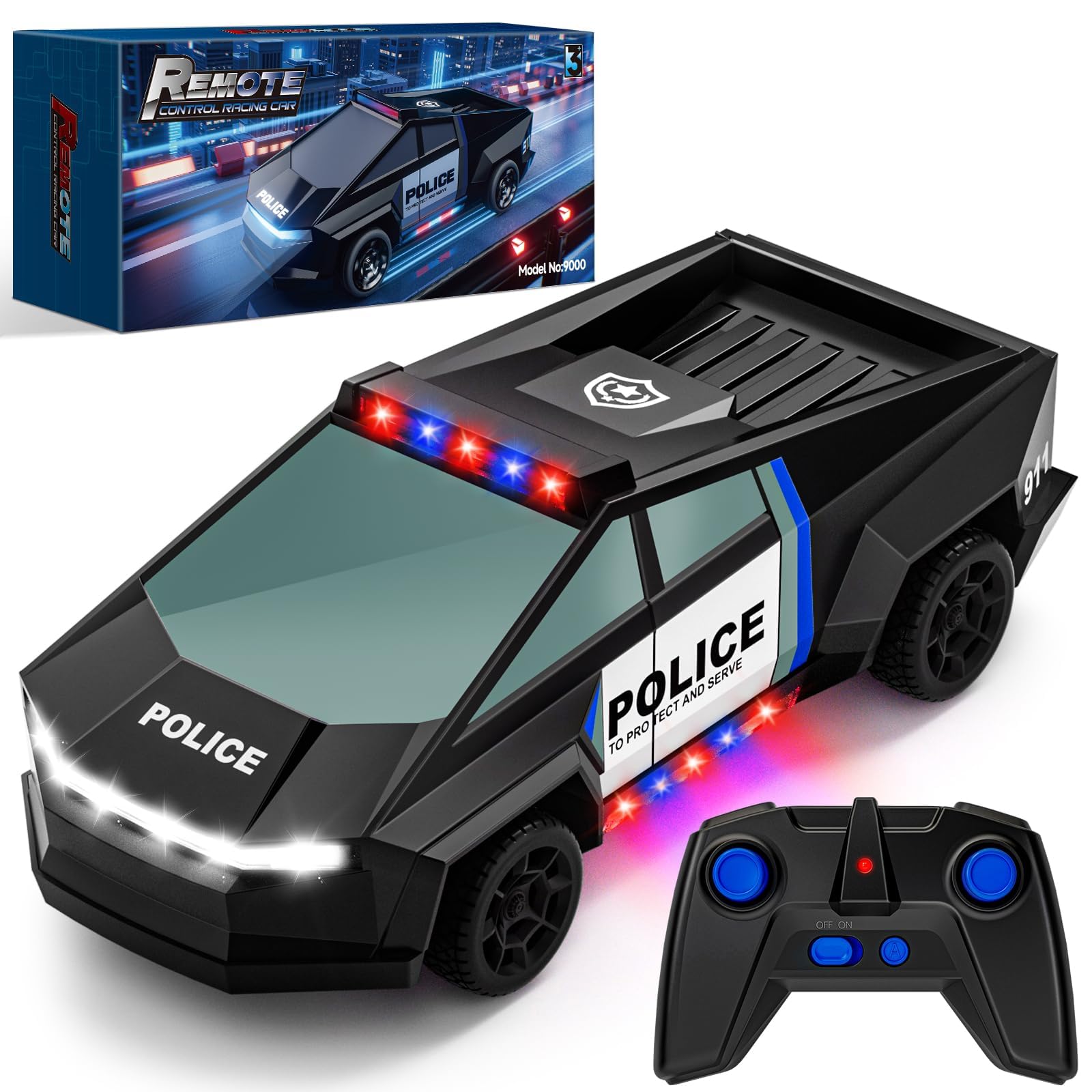 Remote Control Car Toys 1 20 Police Theme RC Truck with Flashing LED Lights and Loadspace 2 4