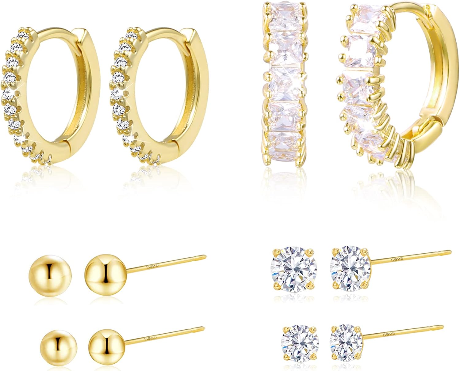 Earring Sets for Multiple Piercing | 14K Gold Plated Studs Earrings and Hoops Set Hypoallergenic Small Hoop CZ Ball Studs Earrings for Women Girls(6 Pairs) | Earring Sets for Multiple Piercing Hypoallergenic Small Hoop CZ Ball Studs Earrings for Women Girls(6 Pairs)
