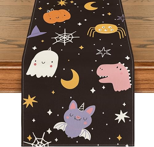 Artoid Mode Camino de mesa espeluznante de Halloween, telaraña, araña, fantasma, luna, murciélago, cumpleaños, baby shower, cocina, comedor,