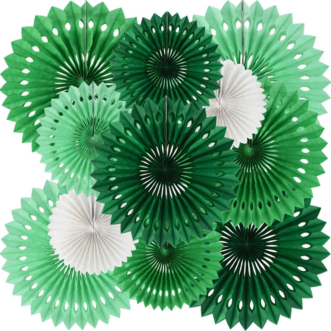 Green White Honeycomb Paper Fans Flower Hanging Round Paper Fans