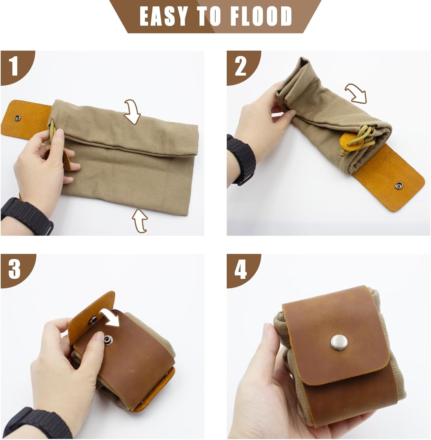 RingSun Waxed Canvas Mushroom Foraging Bag, Collapsible Camping Foraging Pouch, Leather Bushcraft Belt Tinder Dump Pouchs - Image 5