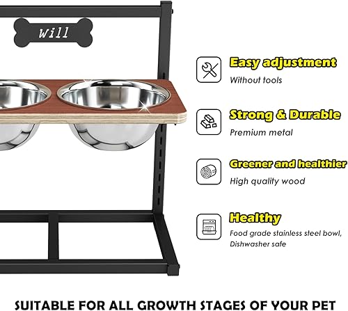 Miniatura 4 de ADENGL Cuencos elevados para perros con comedero lento, soporte elevado ajustable de 9 alturas con dos cuencos de comida para perros de acero