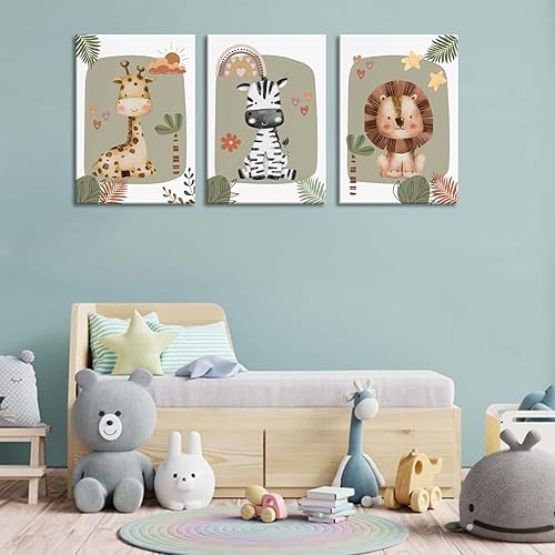 Miniatura 6 de SUAXTCCR 3 piezas de lienzo bohemio para guardería, arte de pared de animales de safari de selva, decoración de pared, imágenes de habitación de