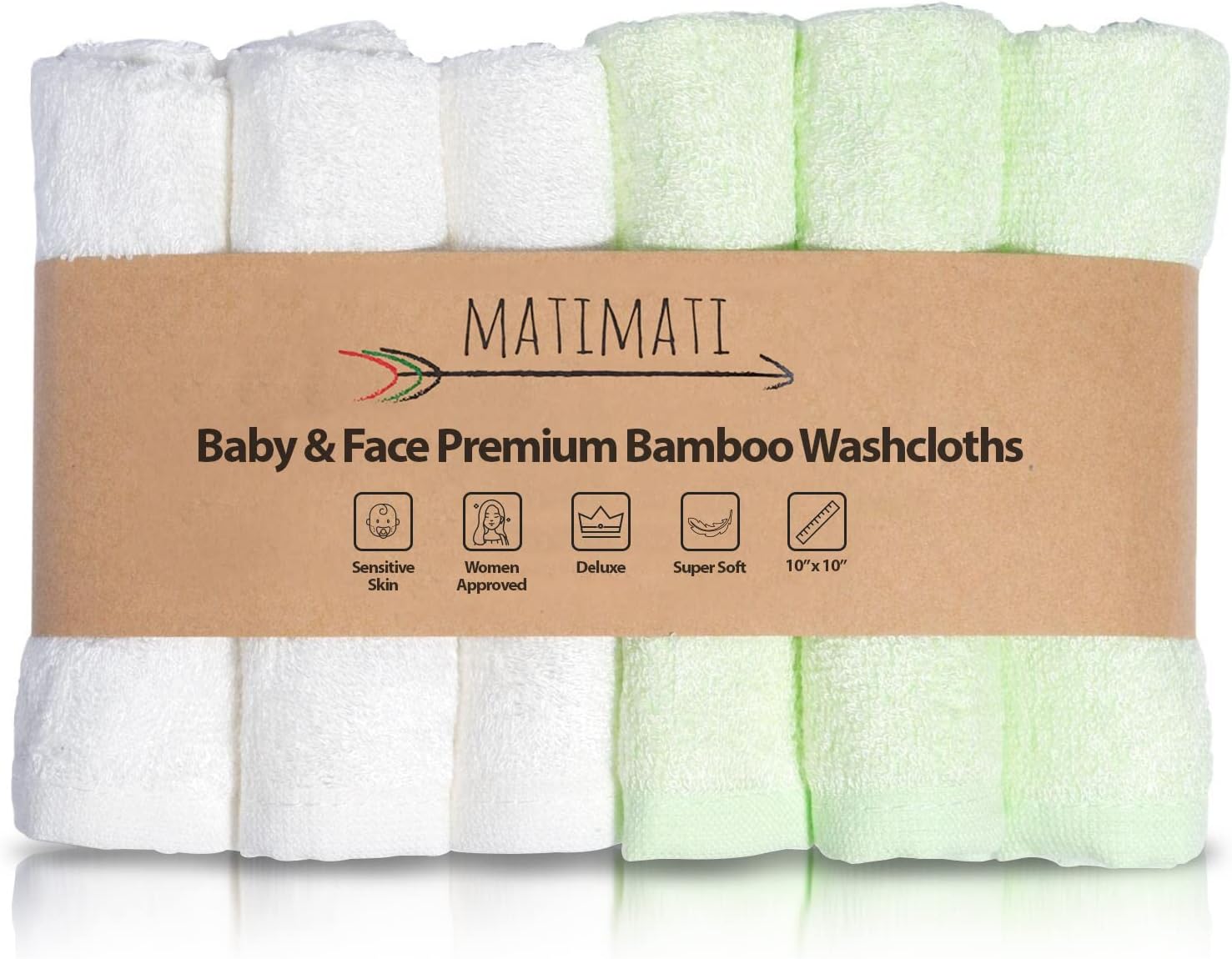 Matimati Bamboo Baby Washcloths (6-Pack) - Premium Extra Soft & Absorbent Towels for Baby’s Sensitive Skin - Perfect 10”x10” Reusable Wipes - Excellent Baby Shower / Registry Gift