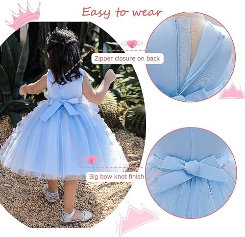 Miniatura 3 de Vestido de bebé de cumpleaños para niña de las flores, vintage, con volantes, para boda, sin mangas, con volantes de tul