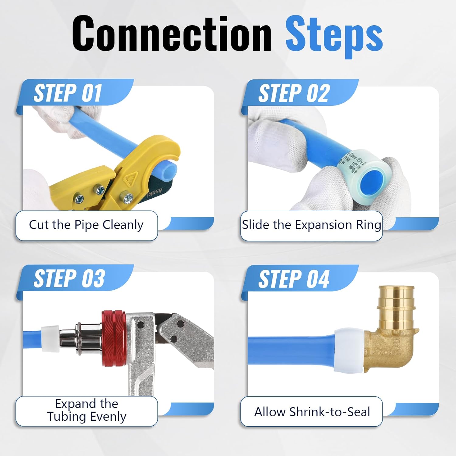 (90 Pack YVSKM) PEX-A Expansion Rings with STOP 60 pcs 1/2 inch + 30 pcs 3/4 inch — F1960 Full-Flow Expansion Sleeves for PEX-A Pipe, Leak-Tight, Fast Install for Hot/Cold & Potable Water