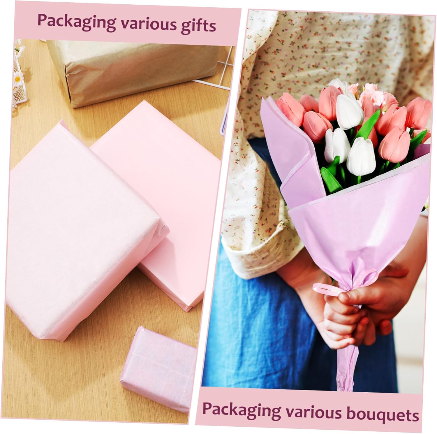 ULDIGI 80sheets Colored Wrapping Tissue Paper Roll Sturdy Thick Packing Paper for Bouquets Crafts and Presents Pearl Sakura and Wind Chime