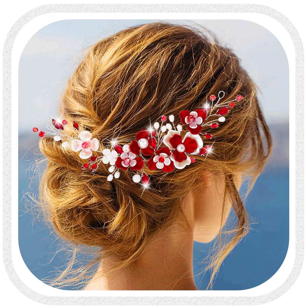 Zoestar Flower Wedding Hair Vine Silver Rhinestone Headpiece Pearl Bridal Hair Accessories for Women