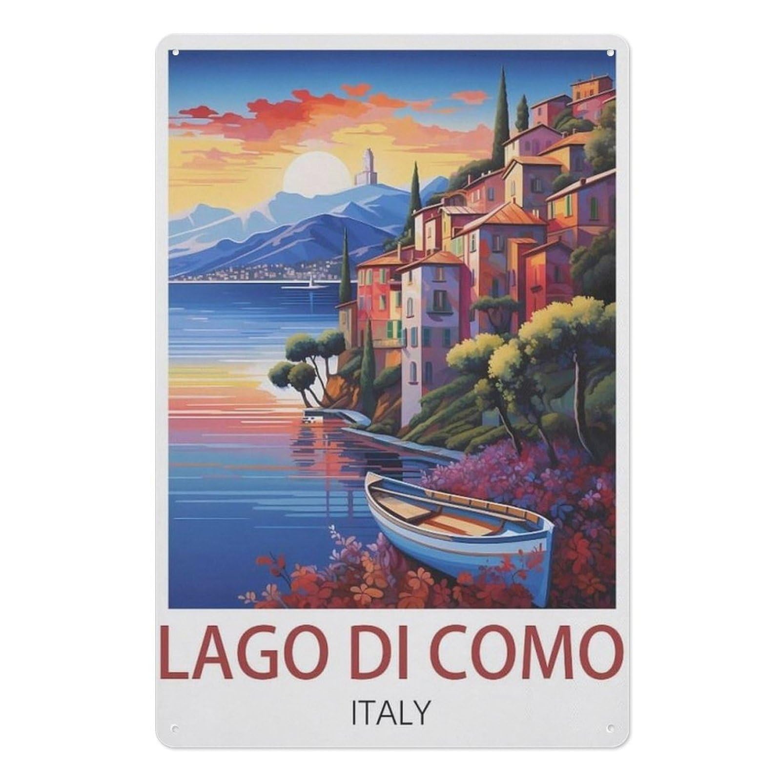 Pgcksk A26 Tin Sign，Lago Di Como Italy，Funny Tin Sign Retro Metal Sign For Home Farm Toilet Restroom Washroom Wall Decor Gift(30X40cm）12X16 Inch-Z49