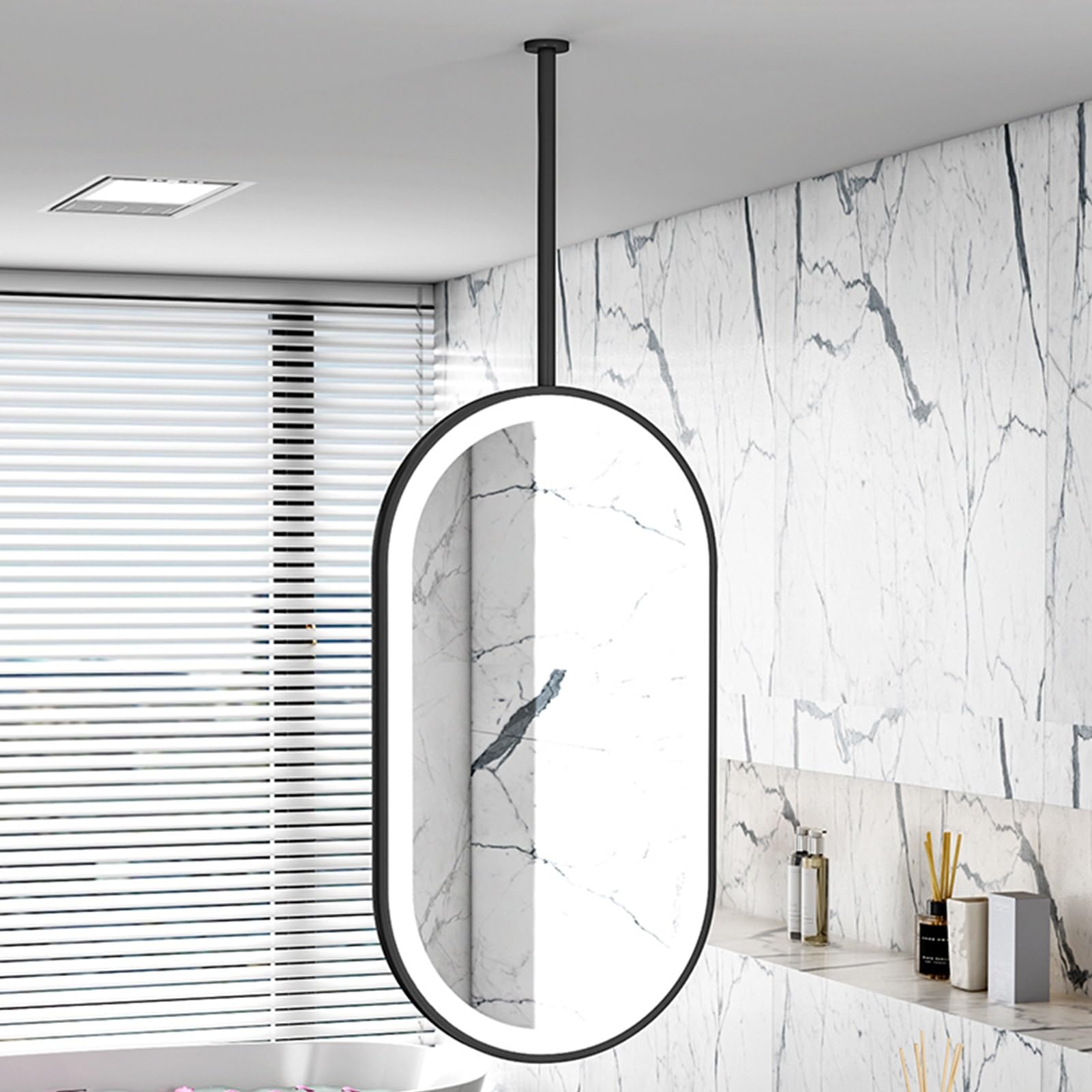 ITOSUI Large Vanity Mirror with Lights, 3 Colors Adjustable Oval Ceiling Hanging Mirrors for Entryway Washroom, Home Decor Makeup Mirror HD Mirror - Boom Can be Customizable(40cmx60cm)