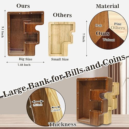 Vista 181 de Alcancía grande de madera personalizada para niños, alcancía con nombre personalizado, alcancía (nombre grabado láser) letras del alfabeto