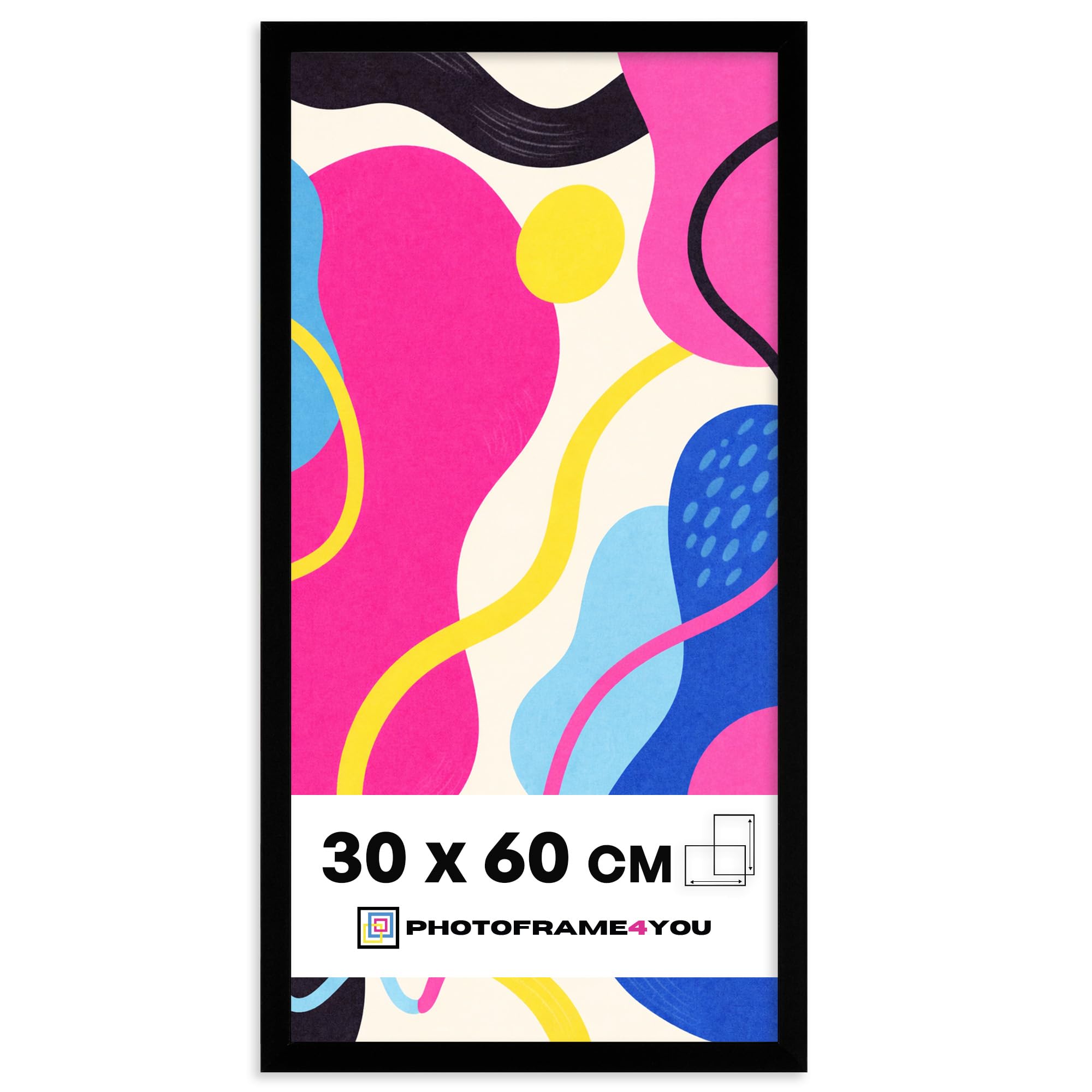 Photoframe4you - Black Photo Frame 30x60 cm / 11,8x23,6 in. - Shatterproof Acrylic Glass - Minimalist MDF Wall Hanging for Posters, Puzzles, Certificates & More - Modern Decor - Arco